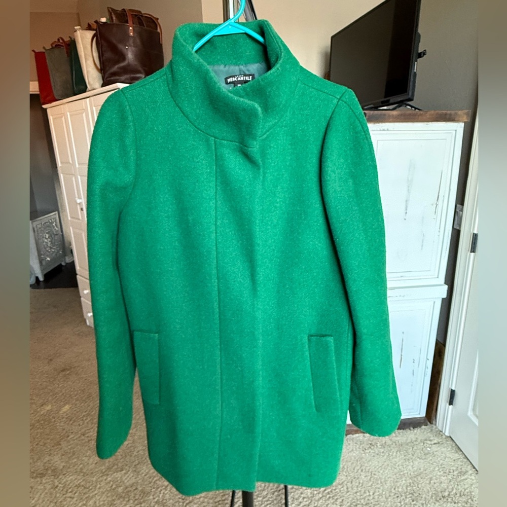 Jcrew Women's Emerald Green Wool Walking Coat (Size 10)